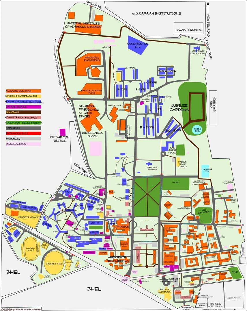 地图的印度科学研究所班加罗尔
